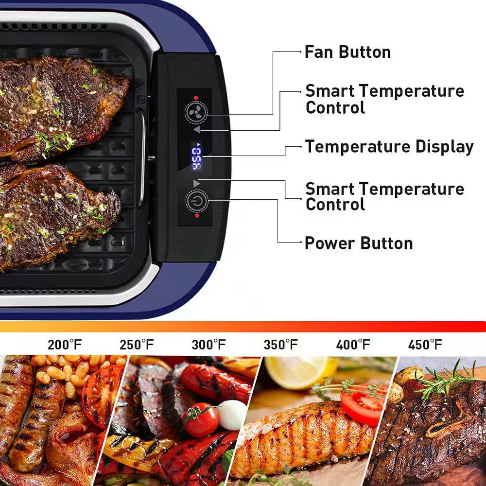 267Sq. In. Blue Smokeless Electric Portable Indoor Grill with 1500-Watt Fast Heating
