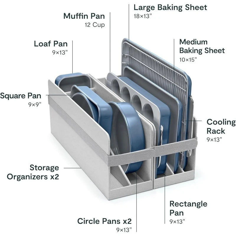 Nonstick Ceramic Bakeware Set (11 Pieces) & Storage - Aluminized Steel Body - Non Toxic, PTFE & PFOA Free - Slate,home.