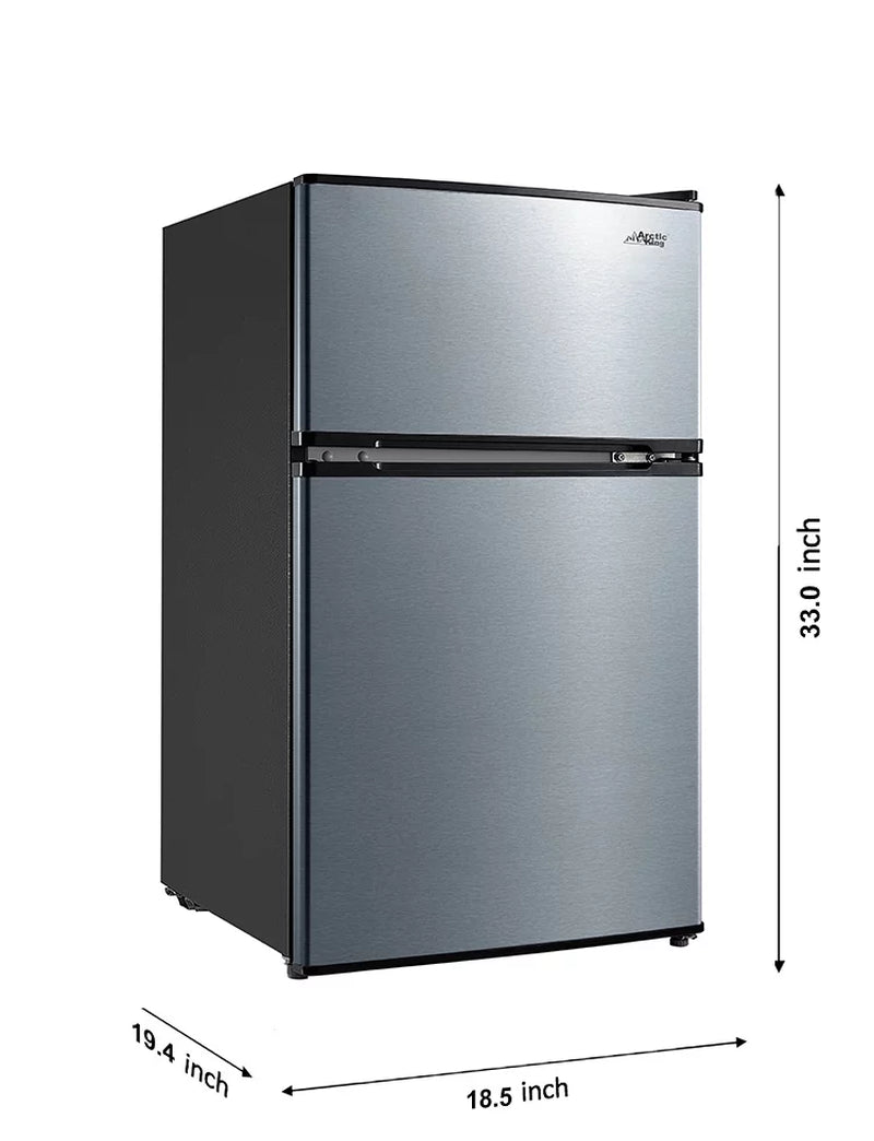 Arctic King 3.2 Cu Ft Two Door Mini Fridge with Freezer, Stainless Steel, E-Star
