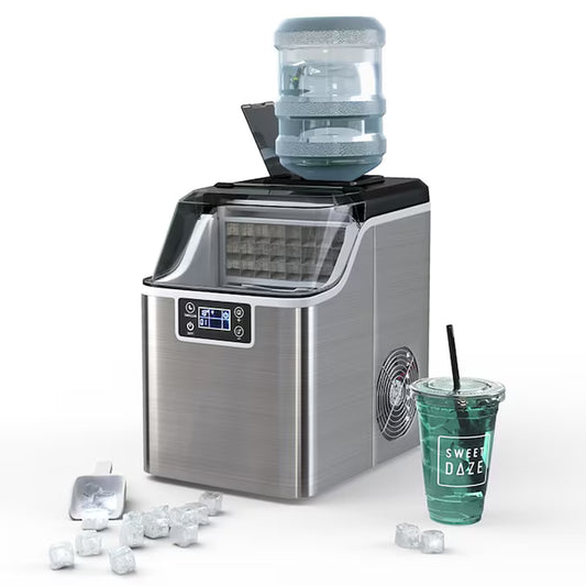 Electric Countertop Ice Maker 40-Lb Ice per Day Countertop or Portable Cubed Ice Maker (Silver)
