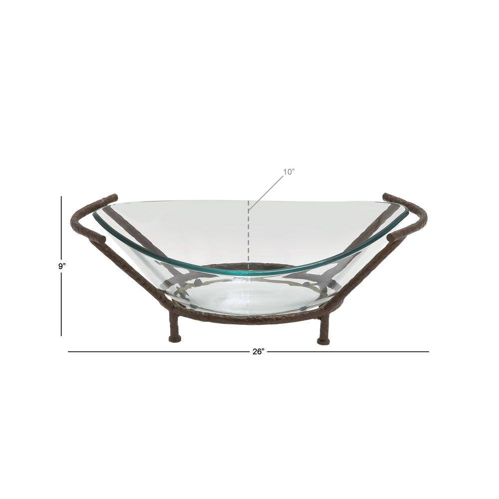 Clear Kitchen Decorative Serving Bowl with Brown Metal Base