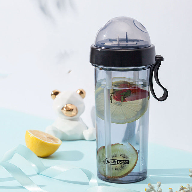 Color: Black, capacity: 600ml - Double Drinking Cup Milk Tea Cup Large Capacity Separated Straw Cup