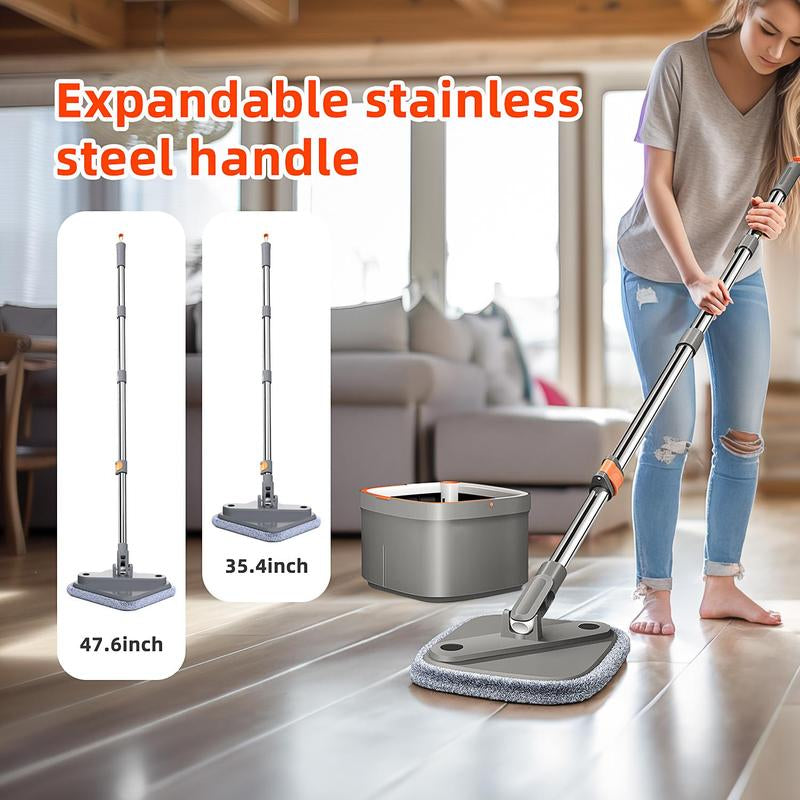 Spinning Mop and Bucket Set with Self-Separating Dirty Water & Clean Water System, Self-Drying 360° Spin Square Mop Head Wardwood Tile Marble Floors,Cleaning Mop after the Party,Adjustable Hand Tool,Family House Mom Home