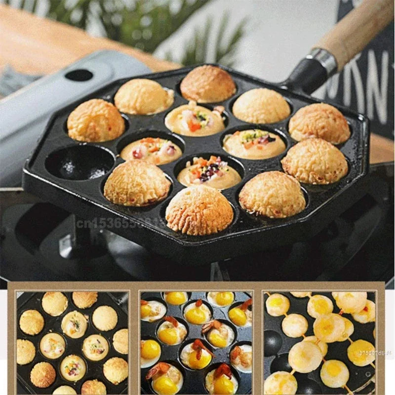 Cast Iron Takoyaki Cake Takoyaki Maker Octopus Small Balls Cast Iron Pan Home Baking Cooking Tools Kitchen Cookware Grill Pan