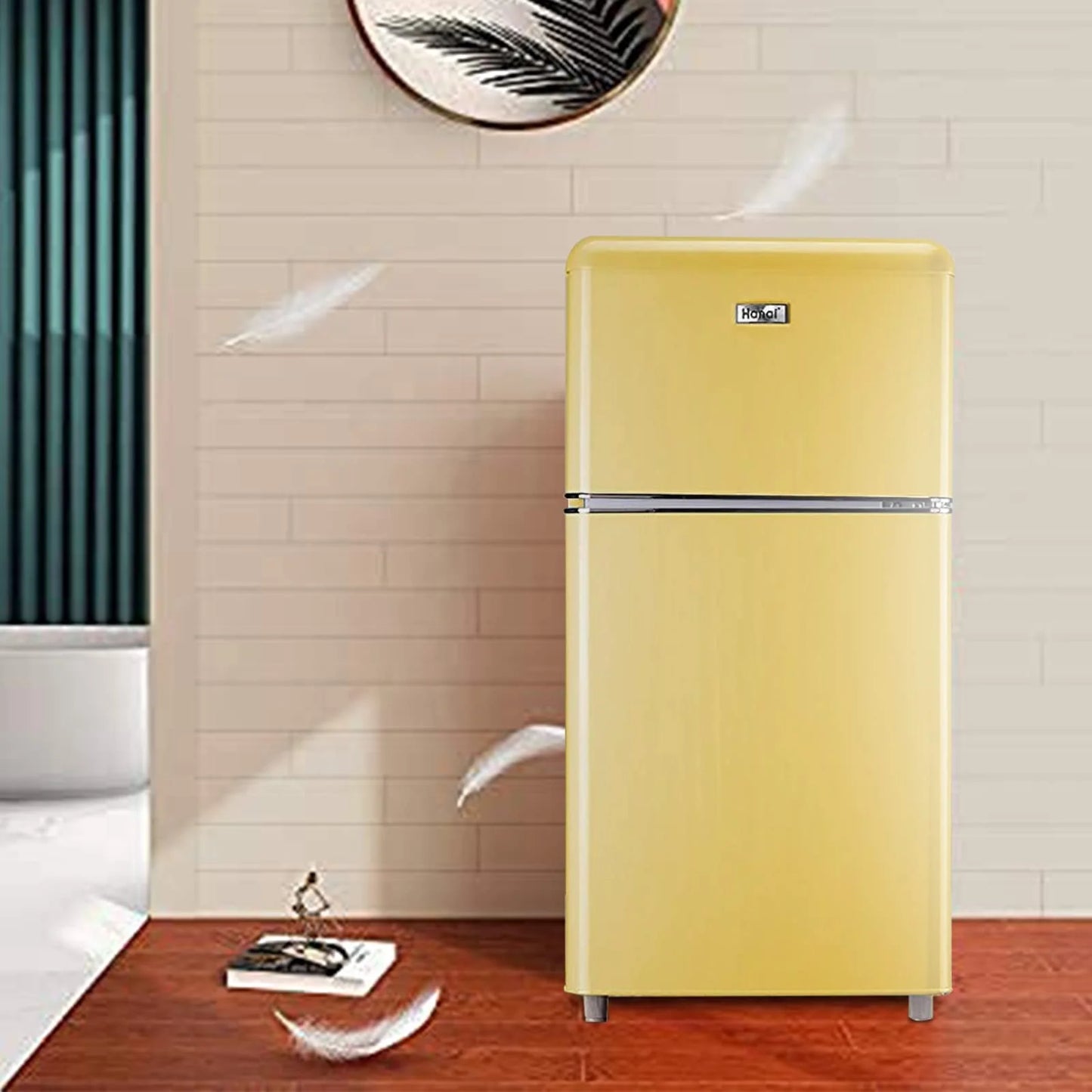 WANAI 3.2.Cu Ft Two Door Mini Fridge with Freezer, a Retro Look,(Yellow)