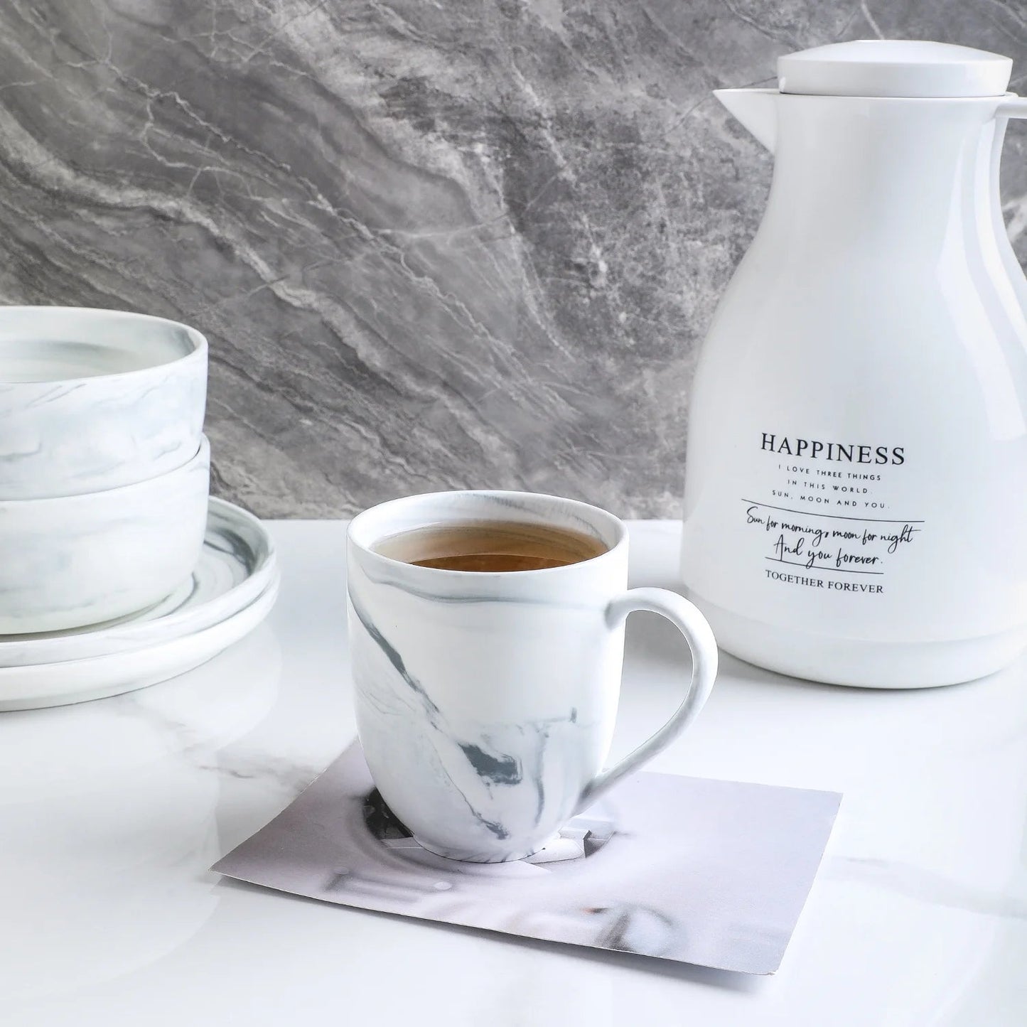 Stone Lain Brighton 32-Piece Porcelain Dish Set for 8, Marbled White and Grey