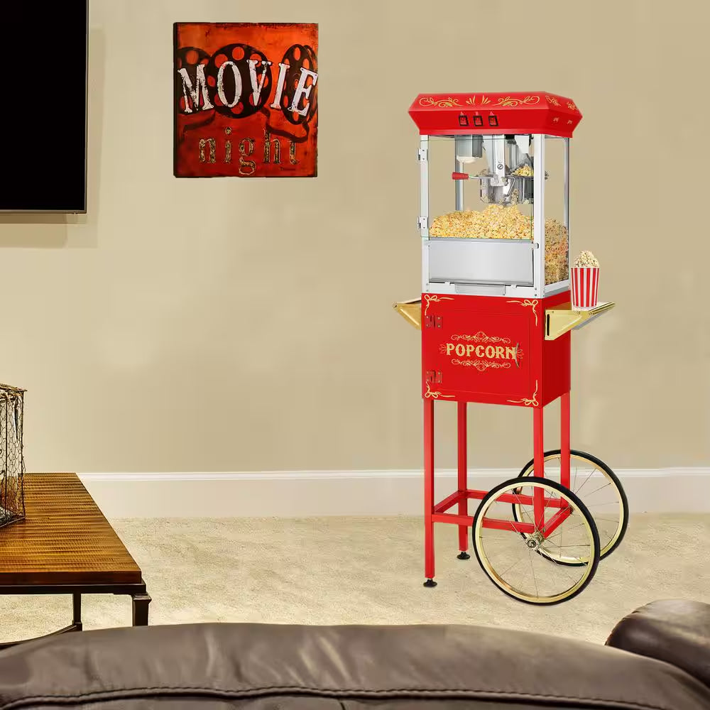 8 Oz. Movie Night Red Popcorn Machine with Cart