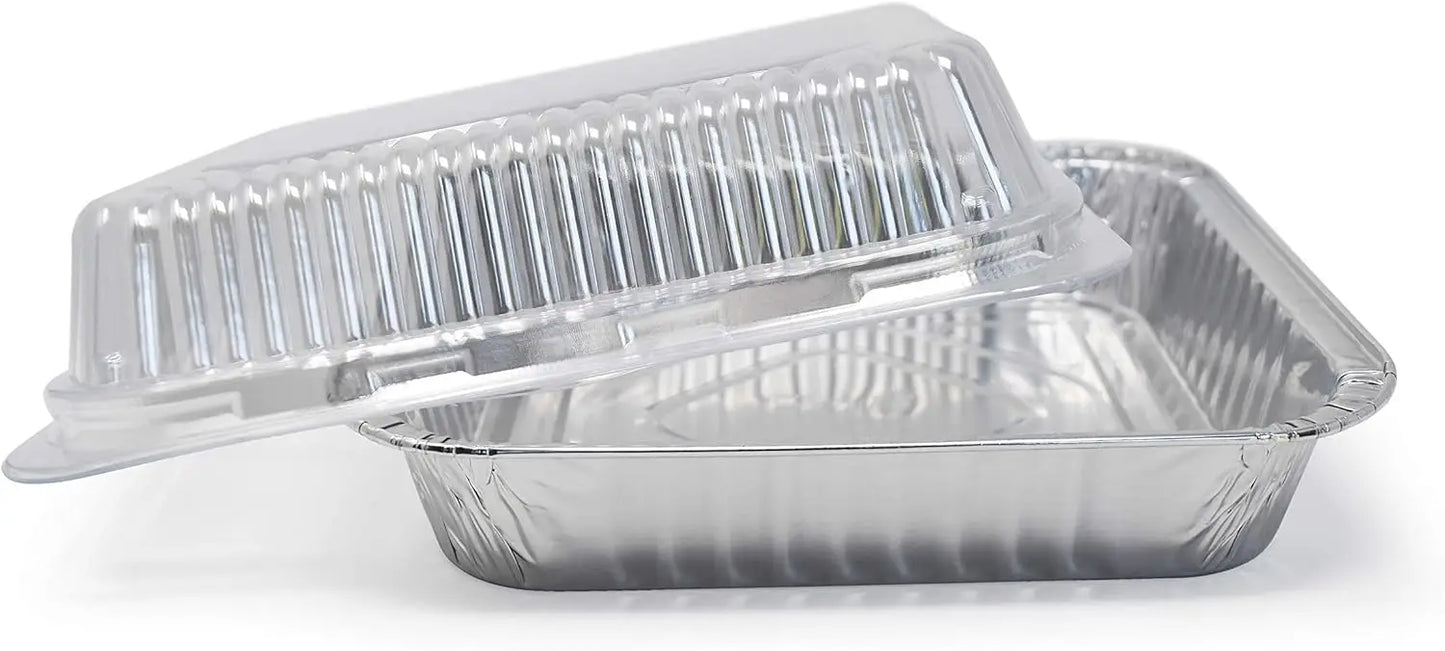 8” x 8” Square Baking Cake Pans with Plastic Dome Lids | Heavy Duty l Disposable Aluminum Foil Tins l Portable Food Containers