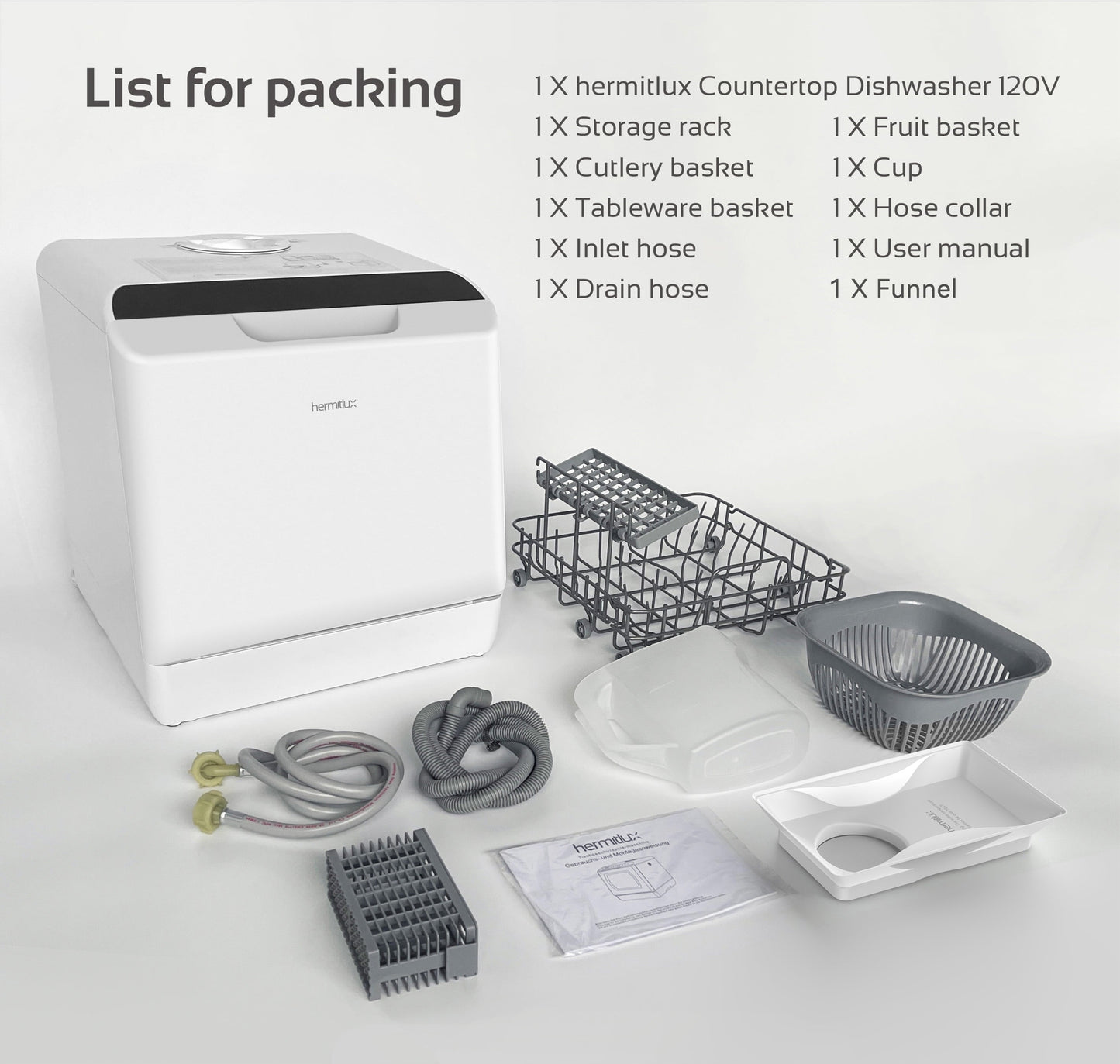 Hermitlux HMX-DW04 Countertop Portable Dishwasher with 5 Washing Programs and 5-Liter Water Tank