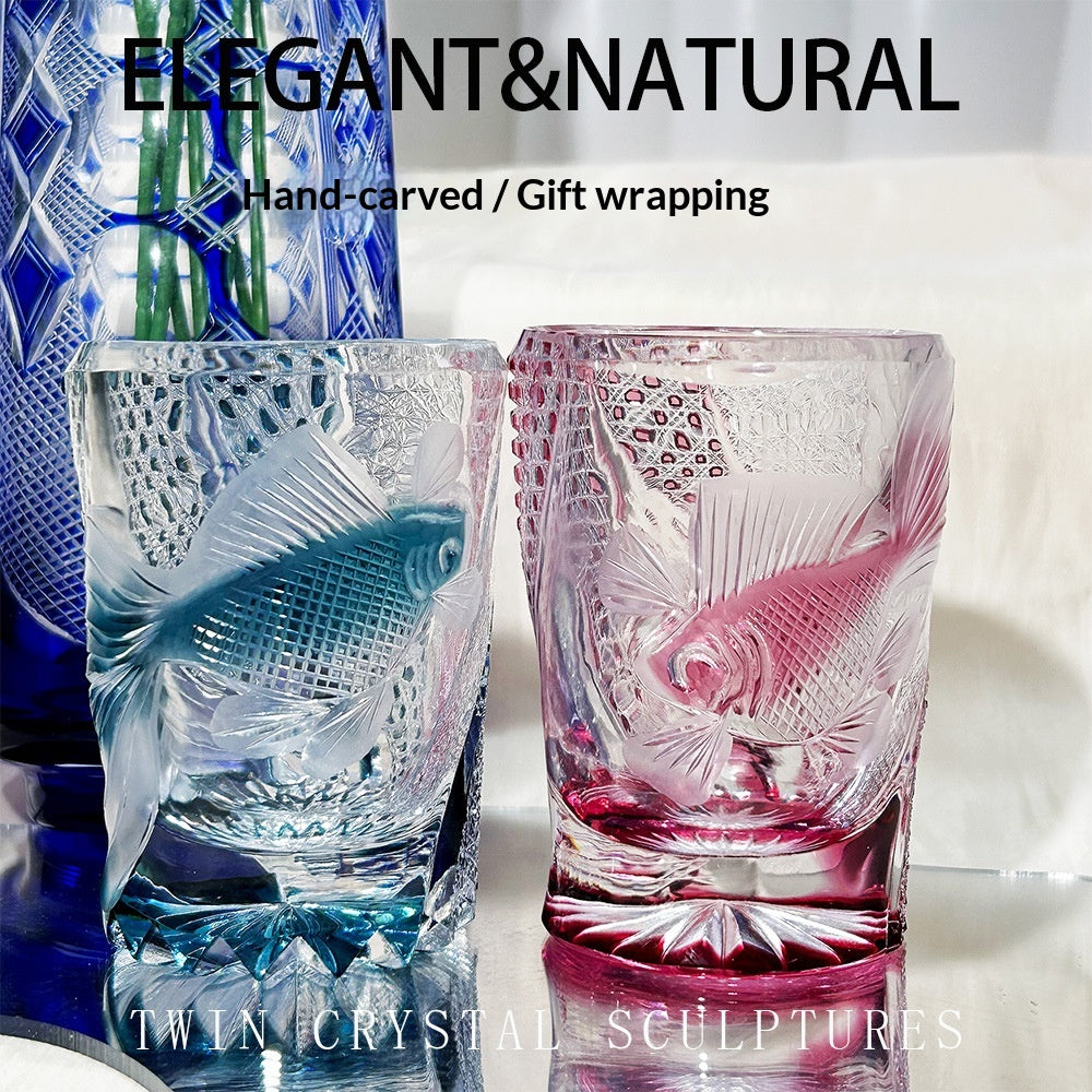 Color: 2PCS, Capacity: 200ml - Exquisitely Hand Carved Glass Water Hyacinth