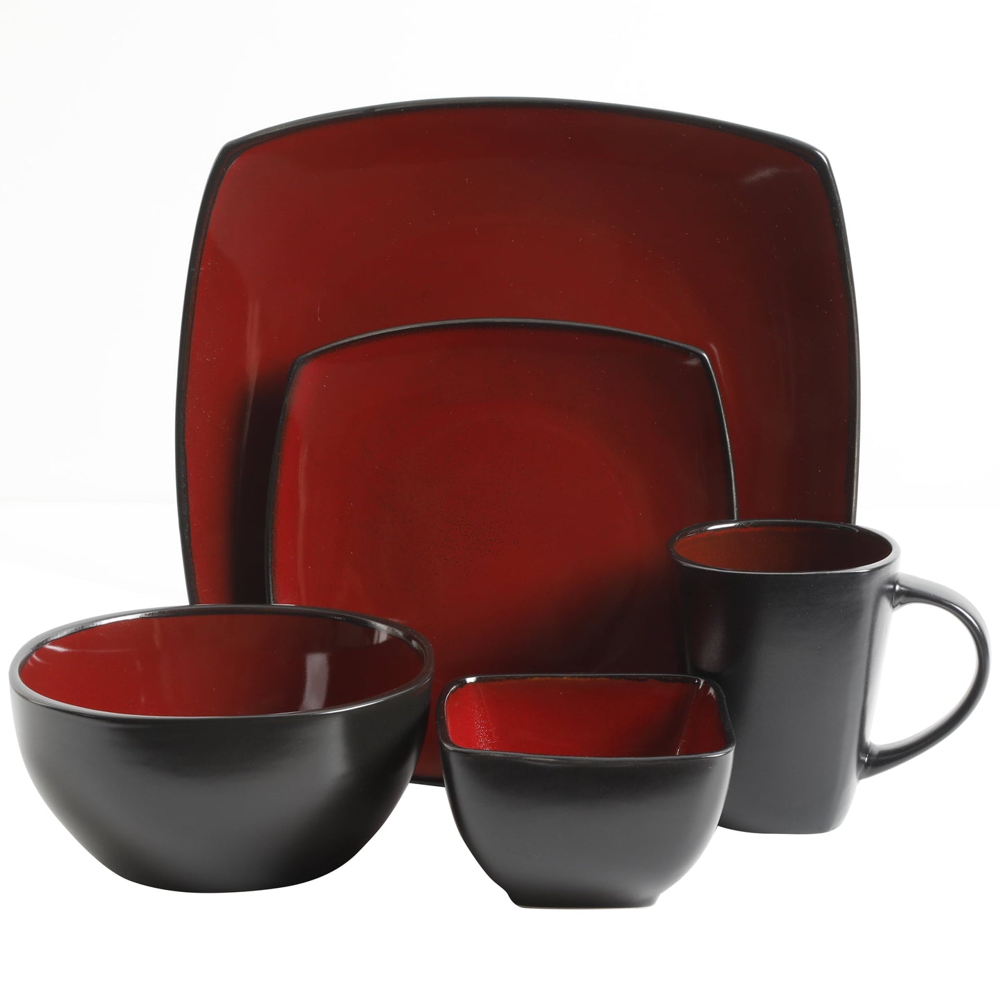 Gibson Soho Lounge 40-Piece Square Dinnerware Set in Red
