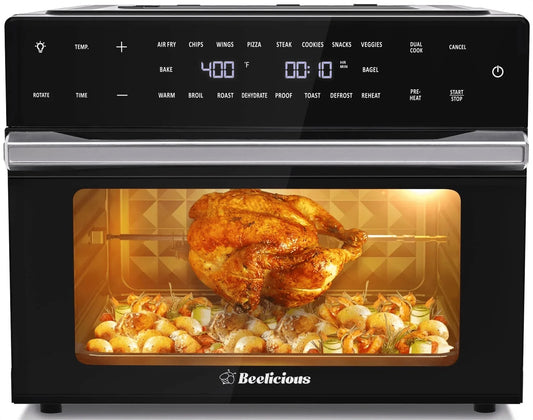 Beelicious 32 QT Large Air Fryer Ovens, Rotisserie Oven with Dehydrator, 19-In-1 Convection Toast Countertops Oven Combo, 6 Accessories