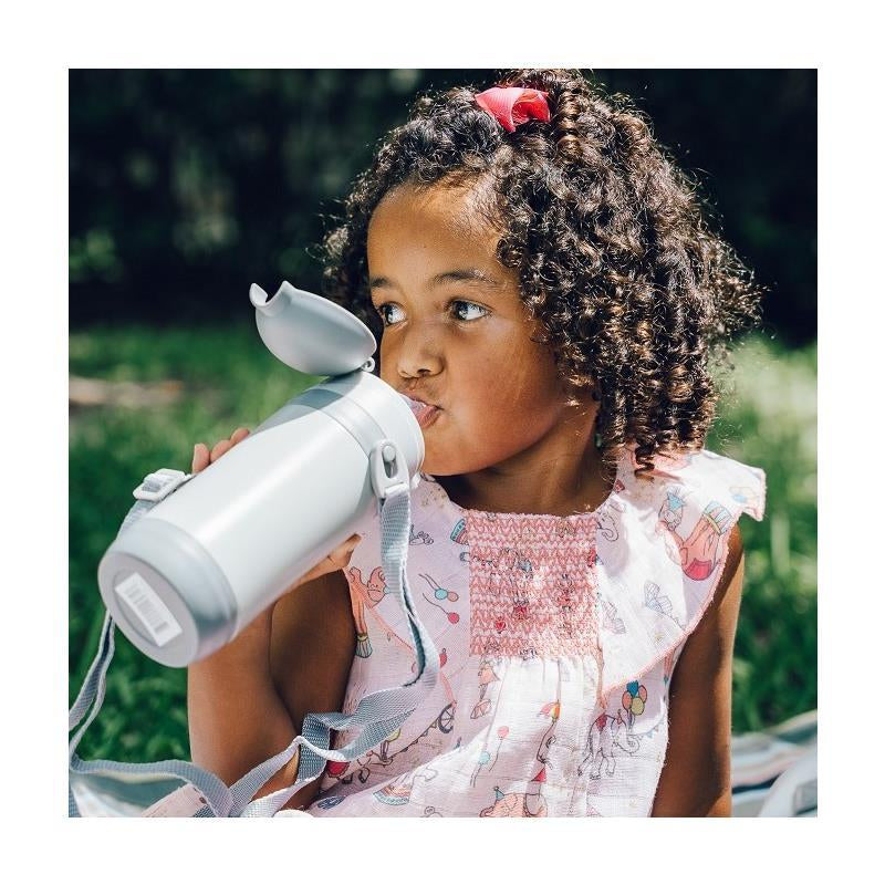 Primo Passi Insulated Straw Water Bottle for Kids - 12oz Stainless Steel in Sleek Grey