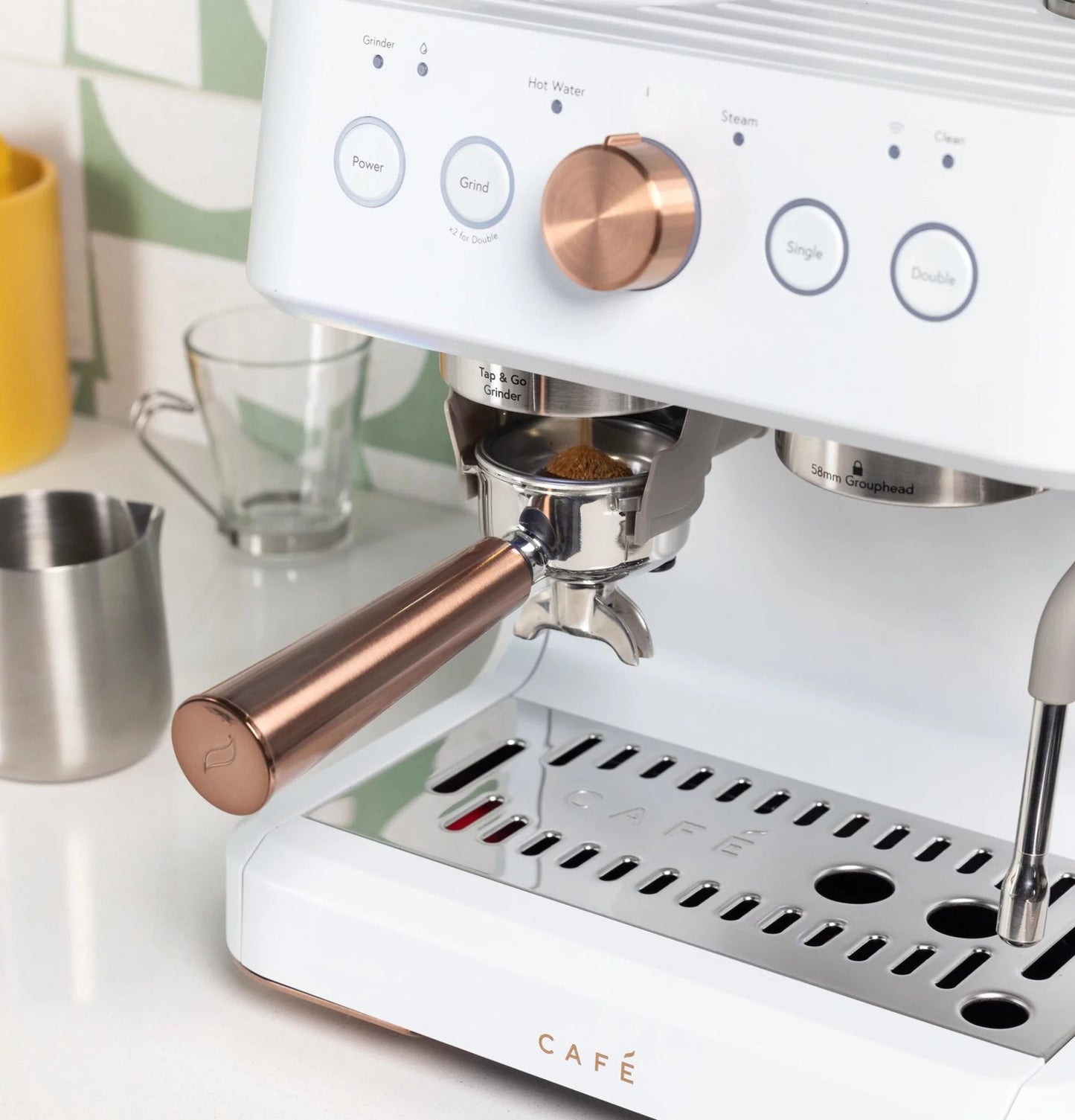 Café Bellissimo Semi-Automatic Espresso Machine with Milk Frother, Wi-Fi Connectivity, Built-In Bean Grinder, 15-Bar Pump, and 95-Ounce Water Reservoir in Steel Silver