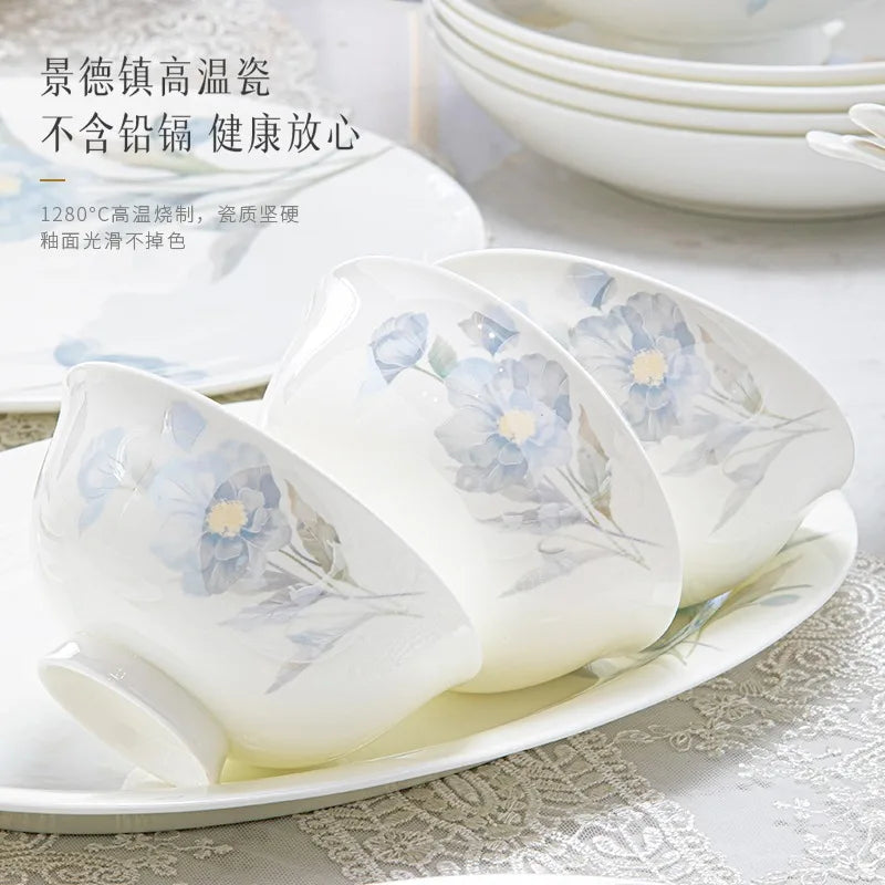 62 Heads Jingdezhen Ceramic Dinner Dish Посуда Salad Bowl Plate посуда для кухни наборы Dinnerware Set Kitchen Tableware