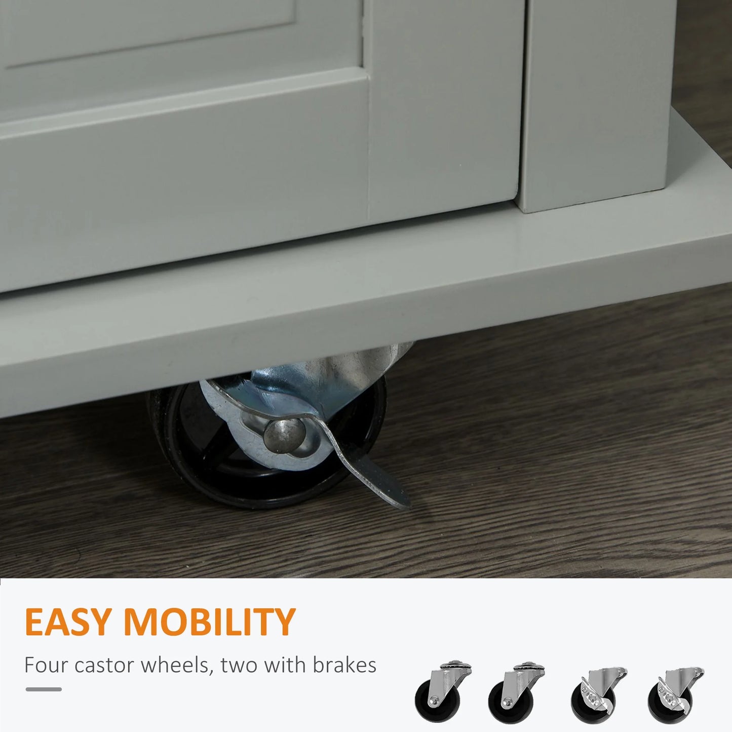 HOMCOM Rolling Kitchen Island Cart with Rubber Wood Top, Spice Rack, Towel Rack & Drawers for Dining Room, Grey