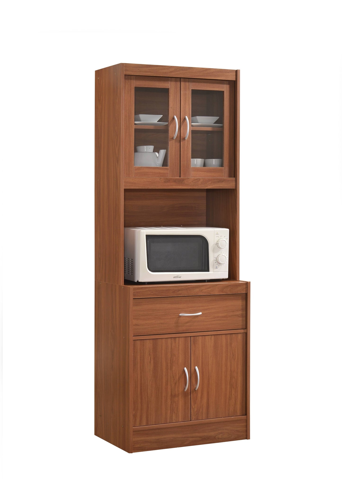 Hodedah Cherry Kitchen Cabinet with One Drawer and Microwave Space