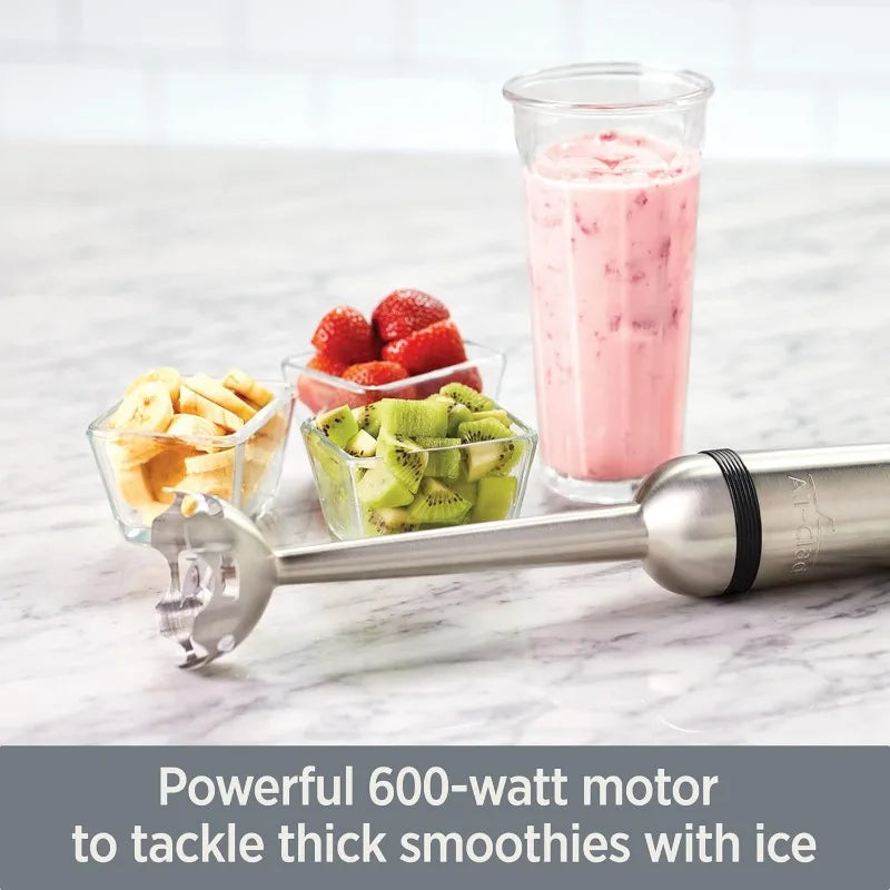 Electrics Stainless Steel Immersion Blender 2 Piece Turbo Function 600 Watts Detachable, Variable Speed Control, Hand Blander
