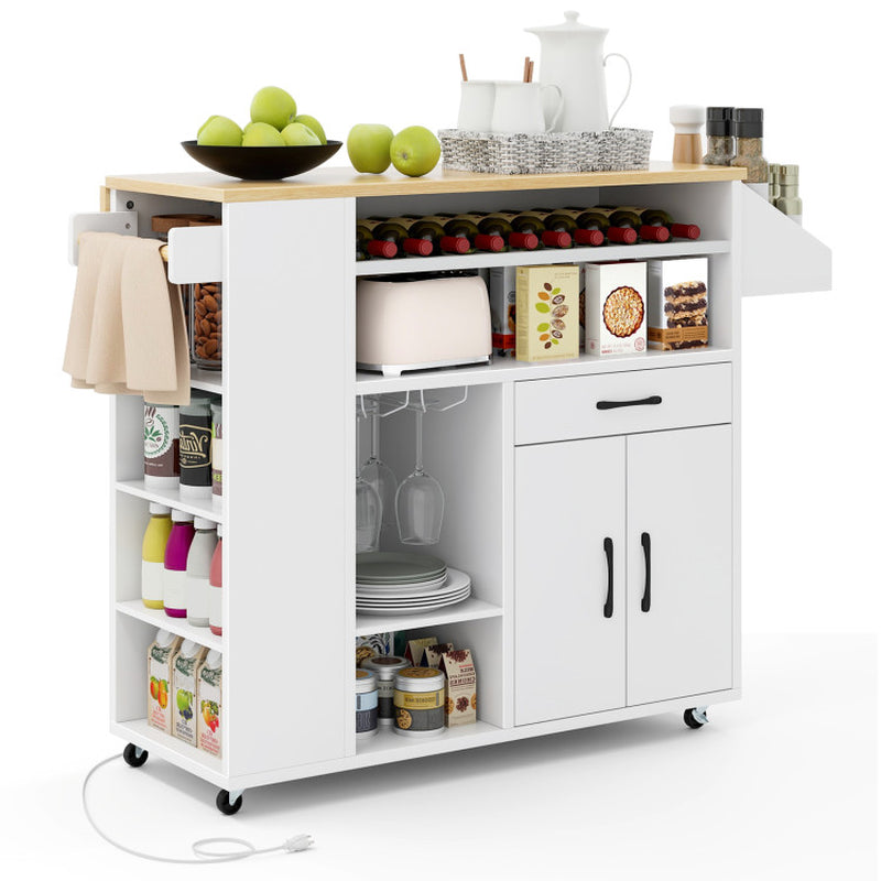 Mobile Kitchen Island Cart with Integrated Power Outlet for Dining Spaces
