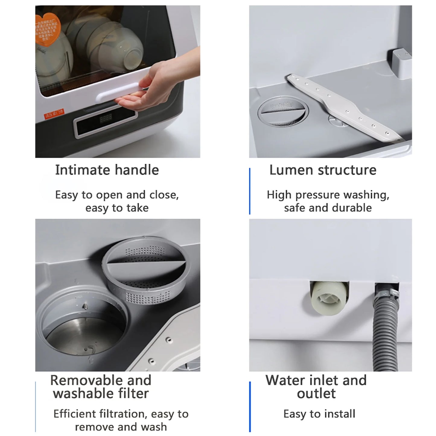 Miumaeov Portable Countertop Dishwasher 4 Washing Programs Display Automatic Dishwashing