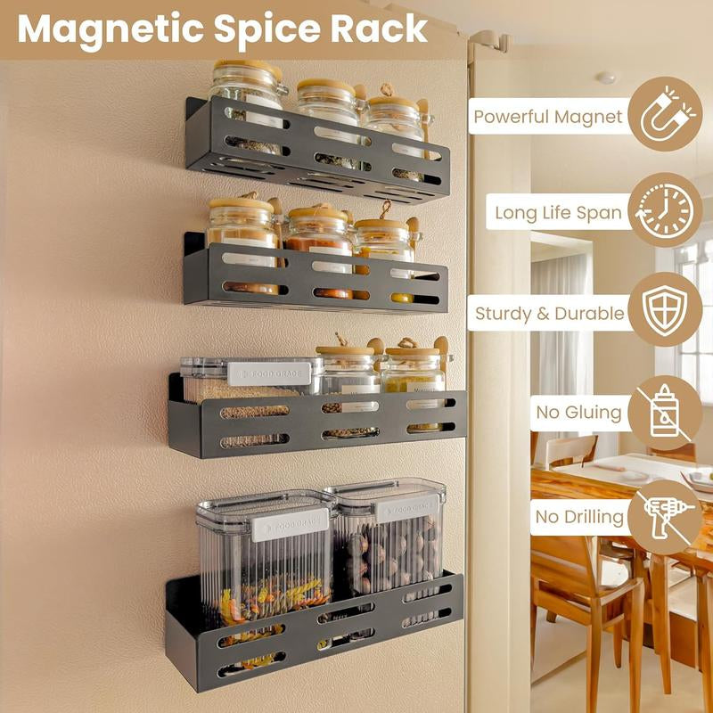 Black Metal Magnetic Rack, Suitable for Spices. for Kitchen Refrigerator and Oven Magnetic Spice Rack