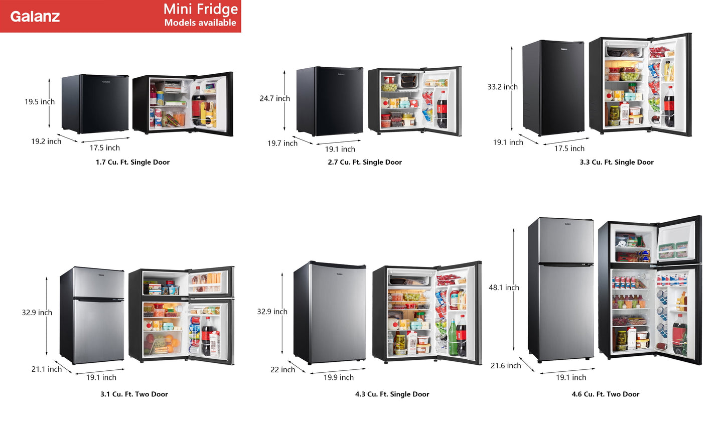 Galanz 3.3 Cu Ft One Door Mini Fridge, Black Estar, New