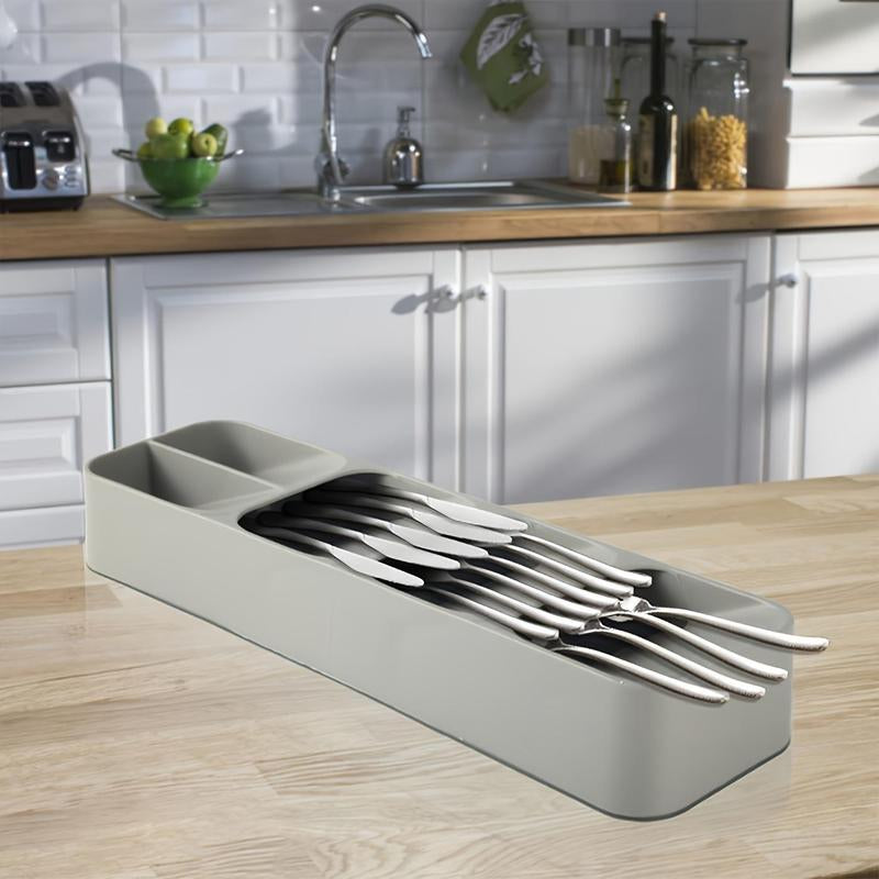 Multi Grid Cutlery Divider Organizer, 1 Count Multifunctional Knife and Fork Compartment Storage Box, Drawer Storage Tray for Kitchen, Summer Kitchen Accessories, Summer for Gift, Kitchen Gadgets