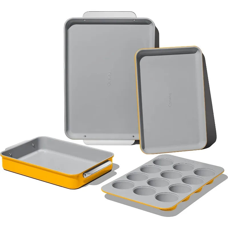 Nonstick Ceramic Bakeware Set (5 Pieces) - Baking Sheets, Assorted Baking Pans & Storage - Aluminized Steel Body - Non Toxic