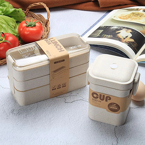 Colorful Apricot with Soup: Separate Microwave Oven Light Lunch Box - Eco-Friendly & Easy to Clean