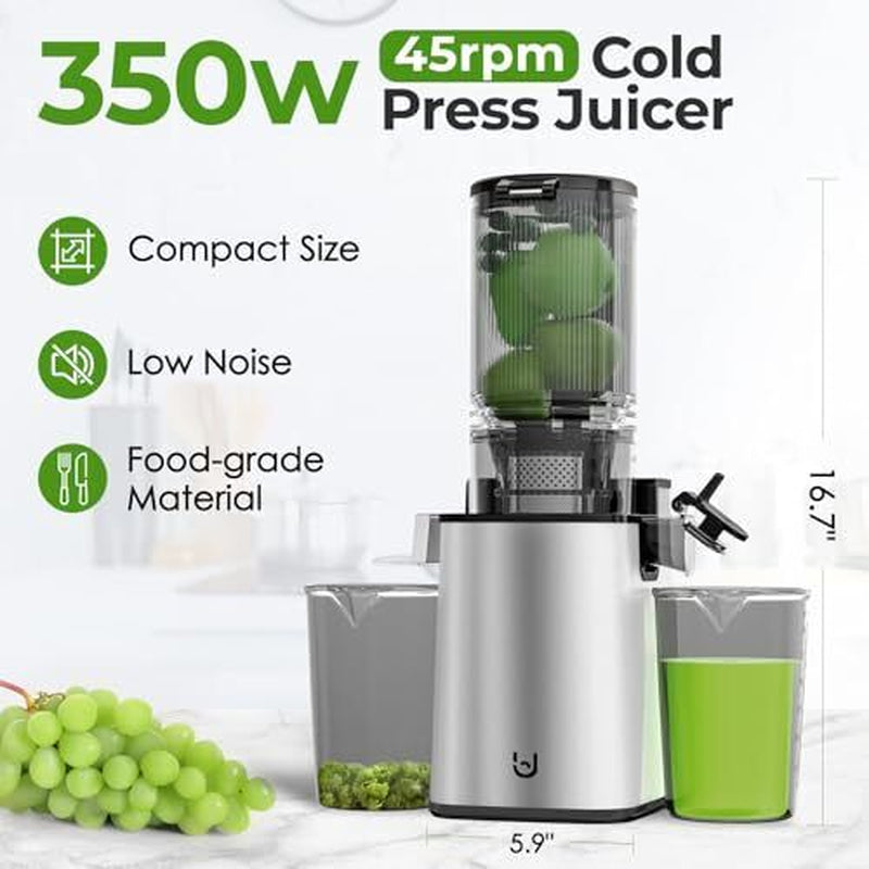 Masticating Juicer Machines, 350W Slow Cold Press Juicer with Stainless Steel