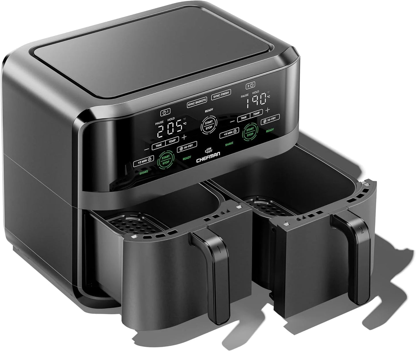 Chefman Dual Basket Air Fryer with Digital Touchscreen, Two Independent 3 Qt Baskets, Sync Finish - Black