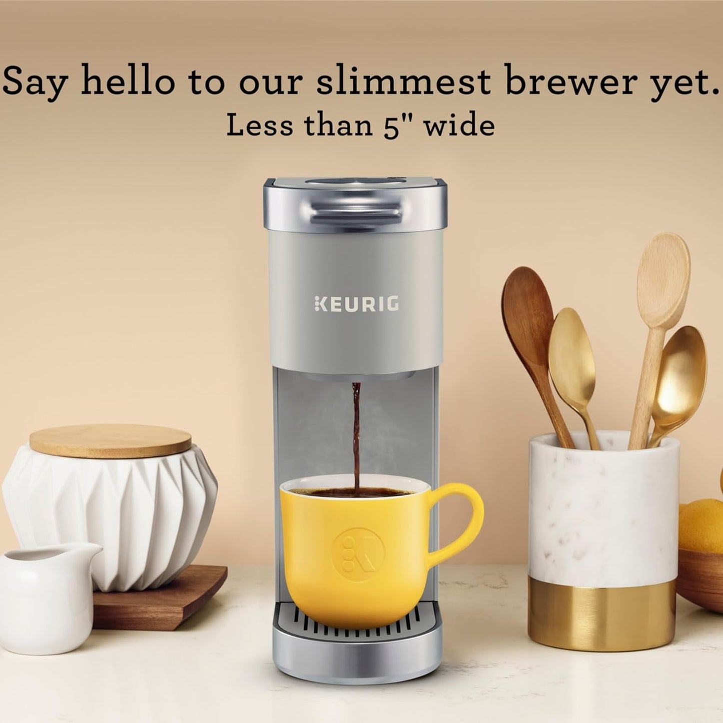 Keurig K-Mini Plus Coffee Maker - Compact & Convenient Single Serve with 6-12oz Brew Sizes, Holds 9 K-Cup Pods, Travel Mug Friendly - Studio Gray