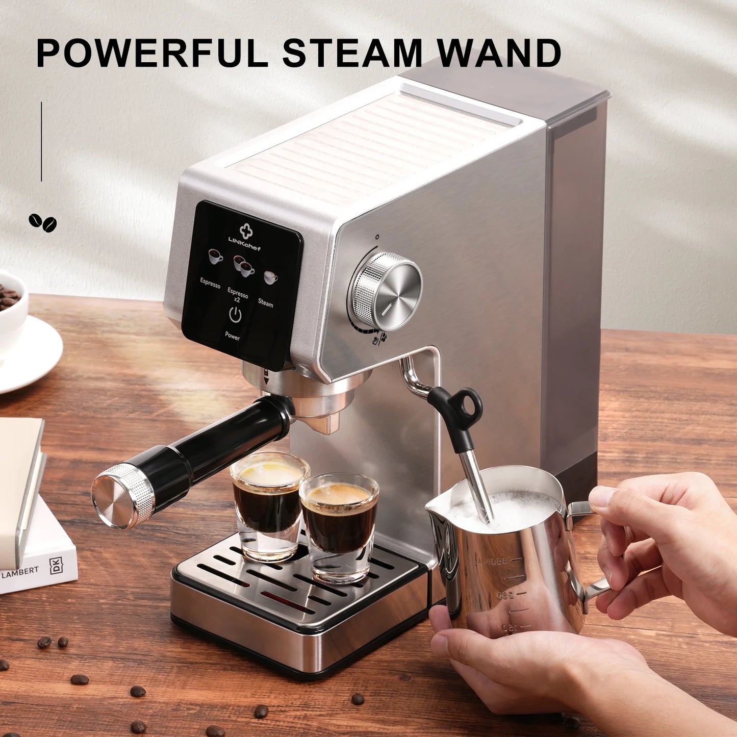 Linkchef Espresso Machine 20 Bar, Professional Espresso Maker with Milk Frother Steam Wand