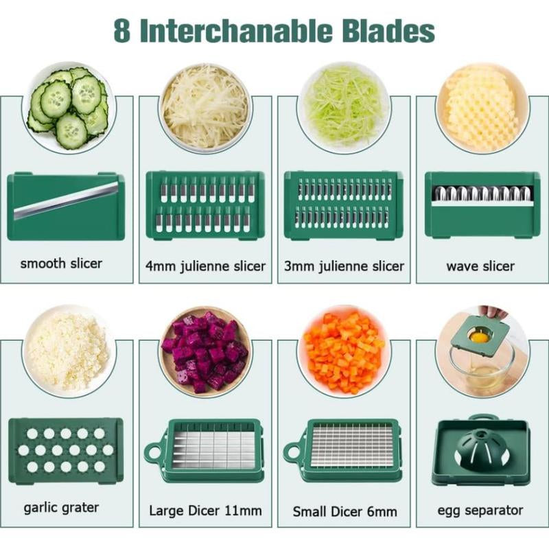 1 Set Vegetable Chopper with Container, Multifunctional 16 in 1 Stainless Steel Manual Vegetable Cutter Slicer for Home Kitchen