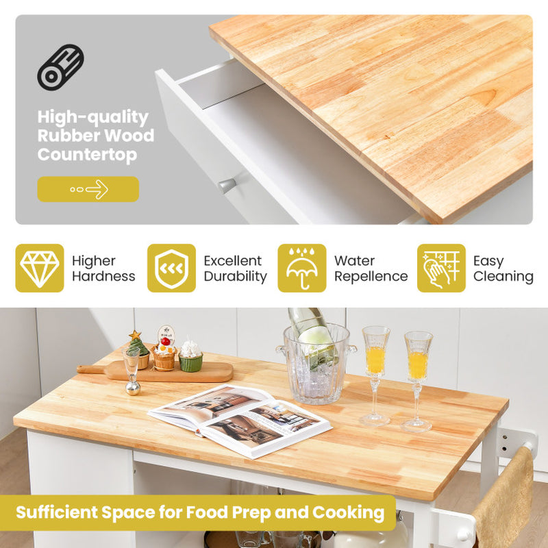 Mobile Kitchen Island Trolley Featuring Open Shelves and Drawer Storage