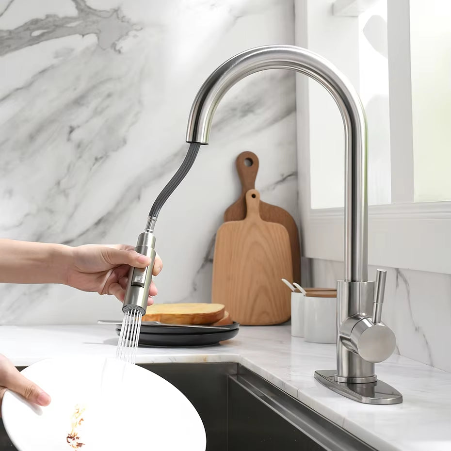 G1/2 Kitchen Faucet Black Surface Water Faucet Kitchen Sink Faucet Pull-Out Kitchen Faucet Single Hole Tap
