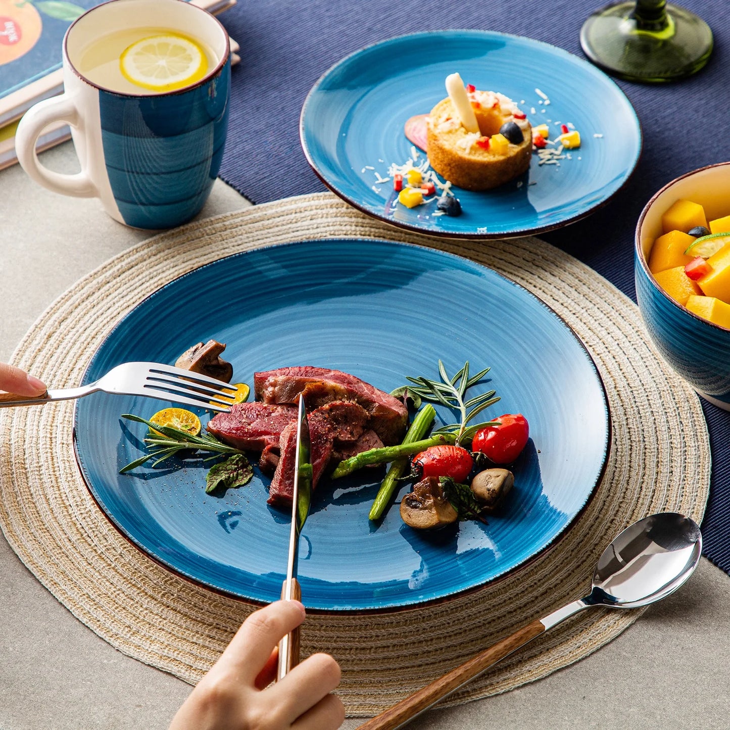 Vancasso, Series Bella, 32-Piece Stoneware Dinnerware Set, Blue Dinner Set, Service for 8