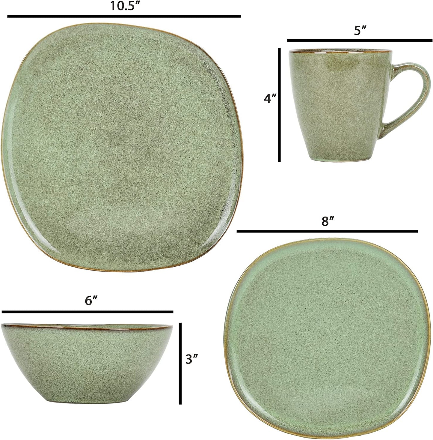Elanze Designs Modern Chic Smooth Ceramic Stoneware Dinnerware 16 Piece Set - Service for 4, Sage Green