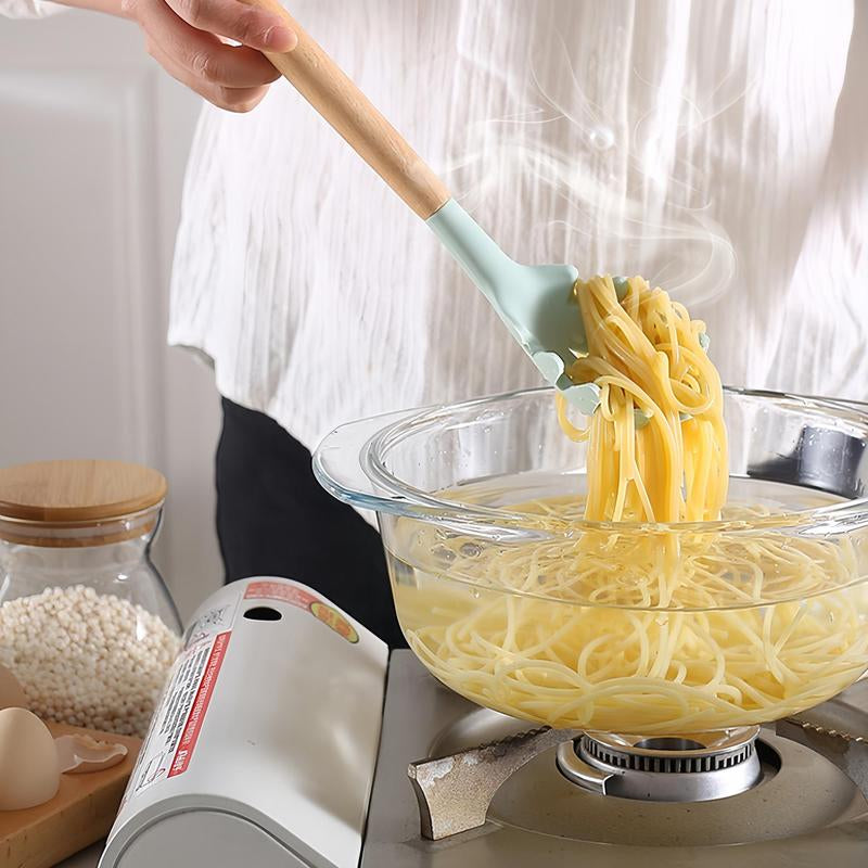 Silicone Kitchen Utensil Set, 12Pcs/Set Non-Stick Wooden Handle Durable Kitchen Cooking Utensil Set with Utensil Holder, Multifunctional Practical Food Grade Cookware for Baking Home