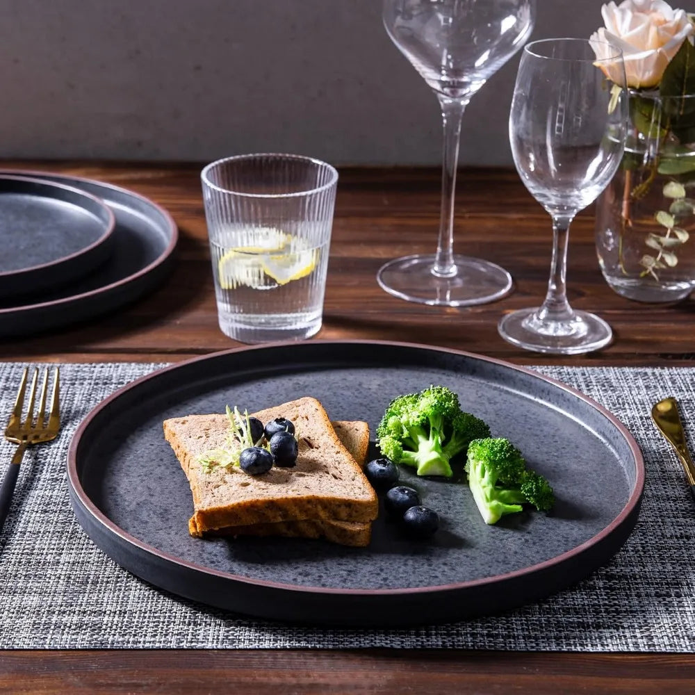 Ceramic Dinnerware Sets of 6, High Edge Stoneware Plates and Bowls Set, Chip and Crack Resistant |