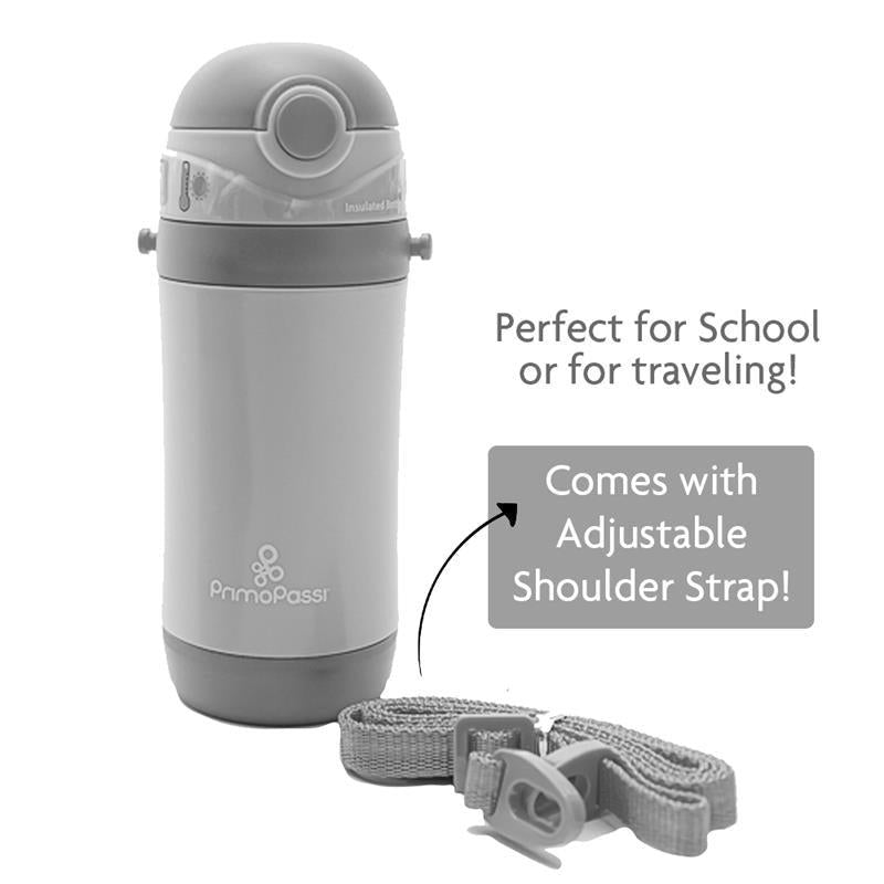Primo Passi Insulated Straw Water Bottle for Kids - 12oz Stainless Steel in Sleek Grey