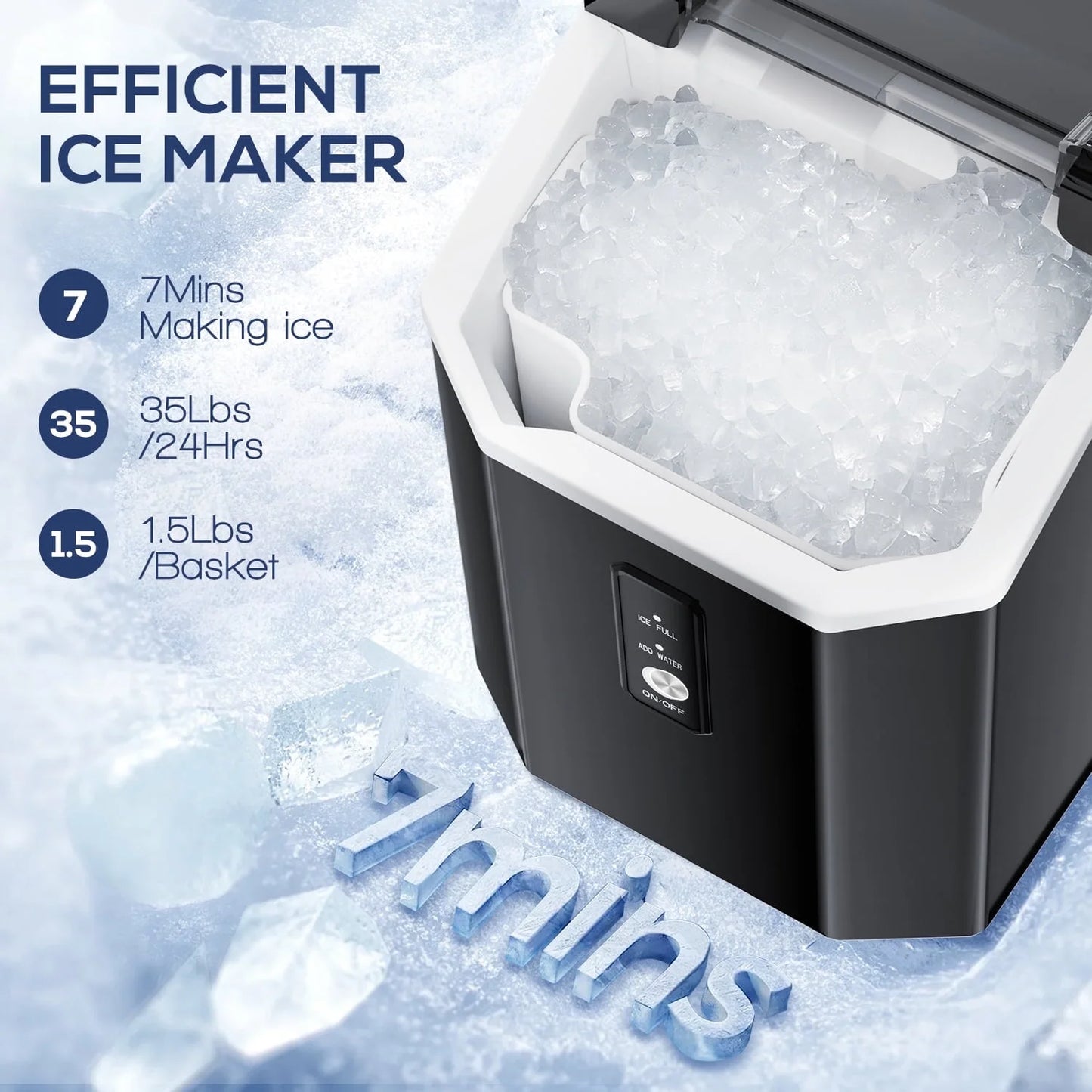 Auseo Nugget Ice Maker Countertop with Soft Chewable Pellet Ice, Portable Ice Machine with Handle, 35Lbs/24H, for Kitchen/Office/Party(Black)