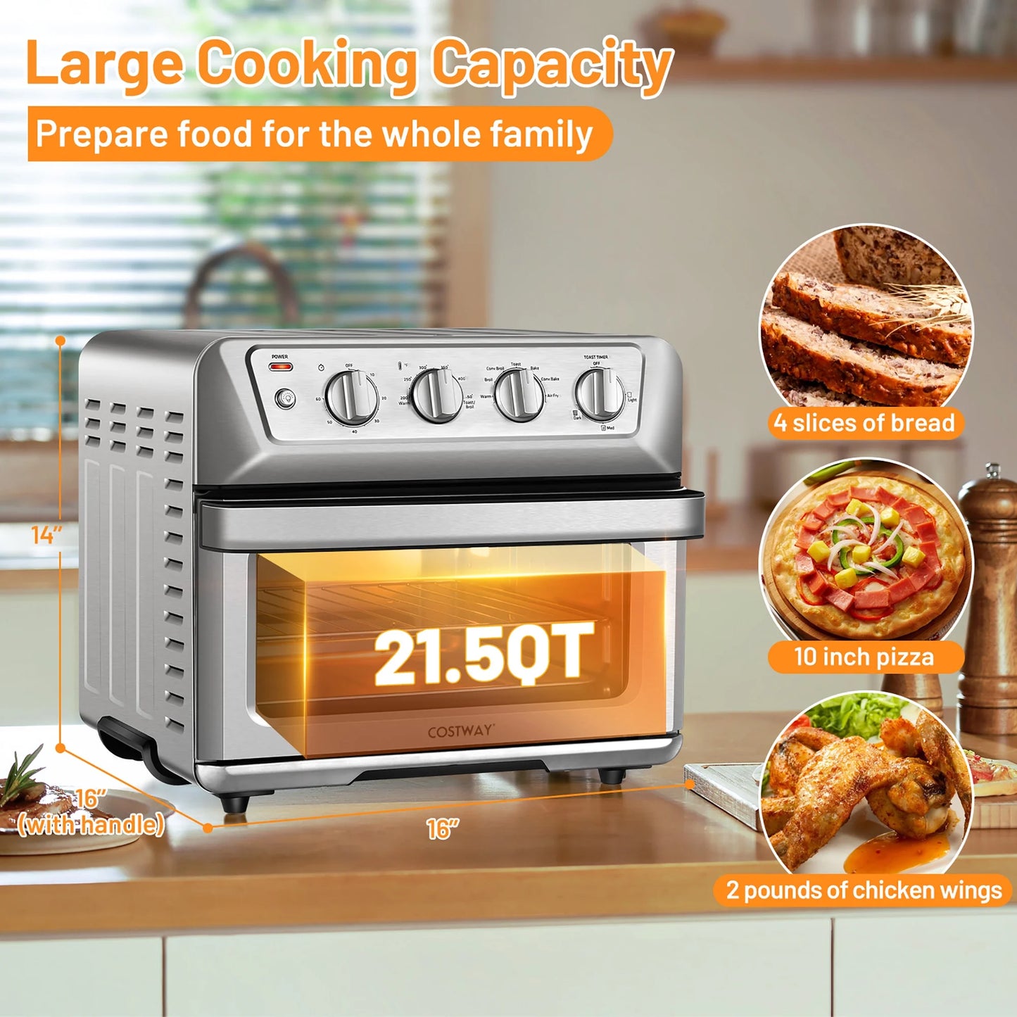 Costway 21.5QT Air Fryer Toaster Oven 1800W Countertop Convection Oven W/ Recipe