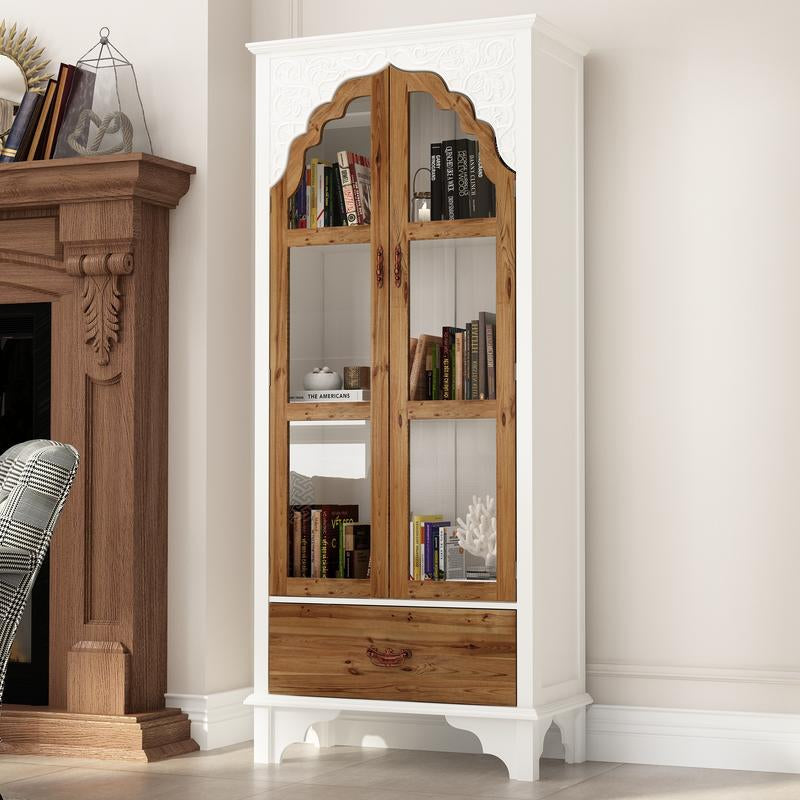 FUFU&GAGA Tall Bookshelf Display Cabinet with Acrylic Glass Doors