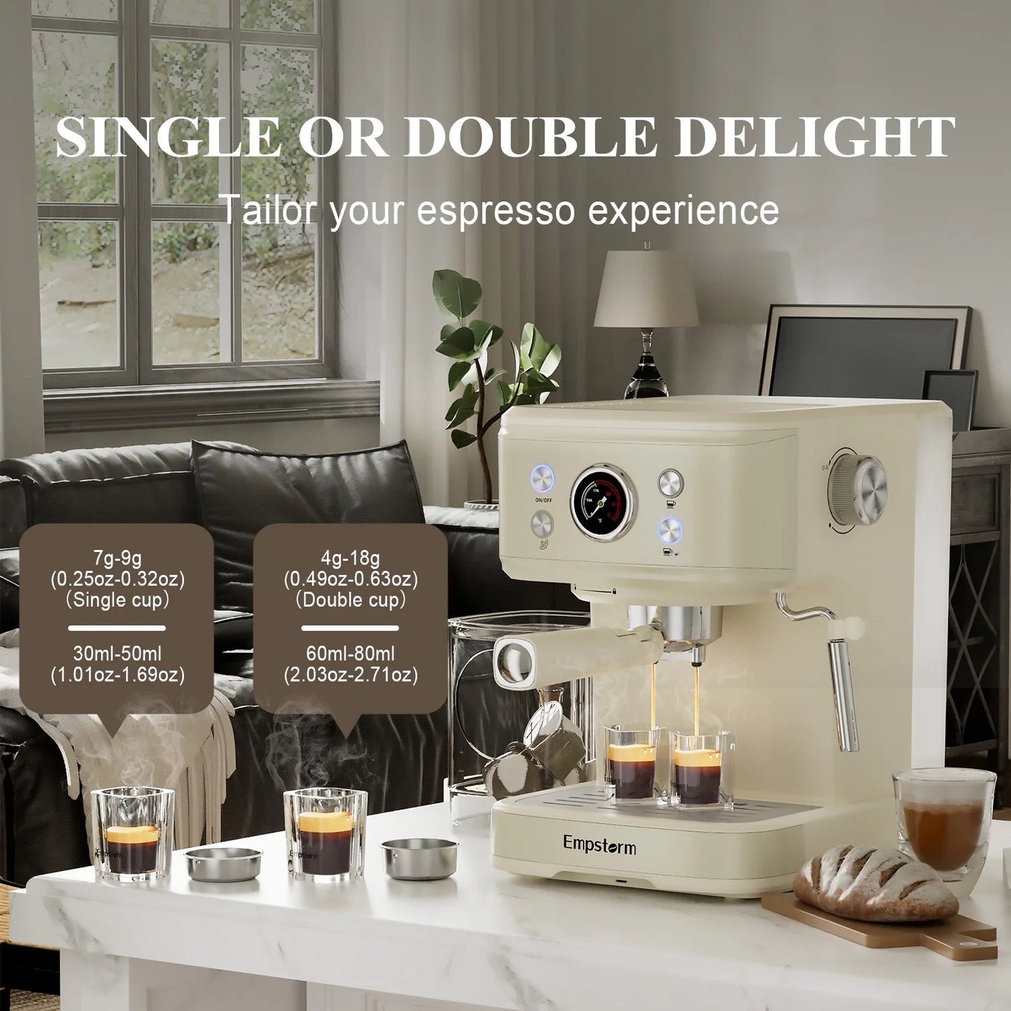 Empstorm 20-Bar Espresso Machine: 2-in-1 Cappuccino Maker with Milk Frother Steam Wand, Compatible with NS Original Capsules for Home and Commercial Use, Beige