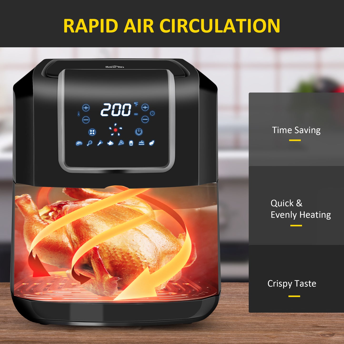 Air Fryer, 1700W 6.9 Quart Digital Display Oven | 360° Air Circulation | Adjustable Temperature and Timer | Nonstick Basket for Oil Less or Low Fat Cooking | Black