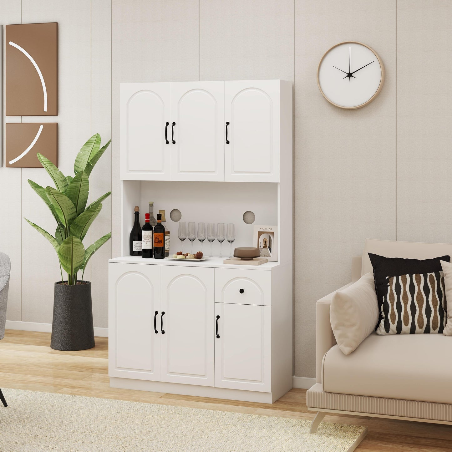 71" Kitchen Pantry Storage Cabinet with Microwave Oven Countertop - Stylish and Spacious White Hutch Cabinet with Adjustable Shelves - Ideal for Organizing Your Kitchen