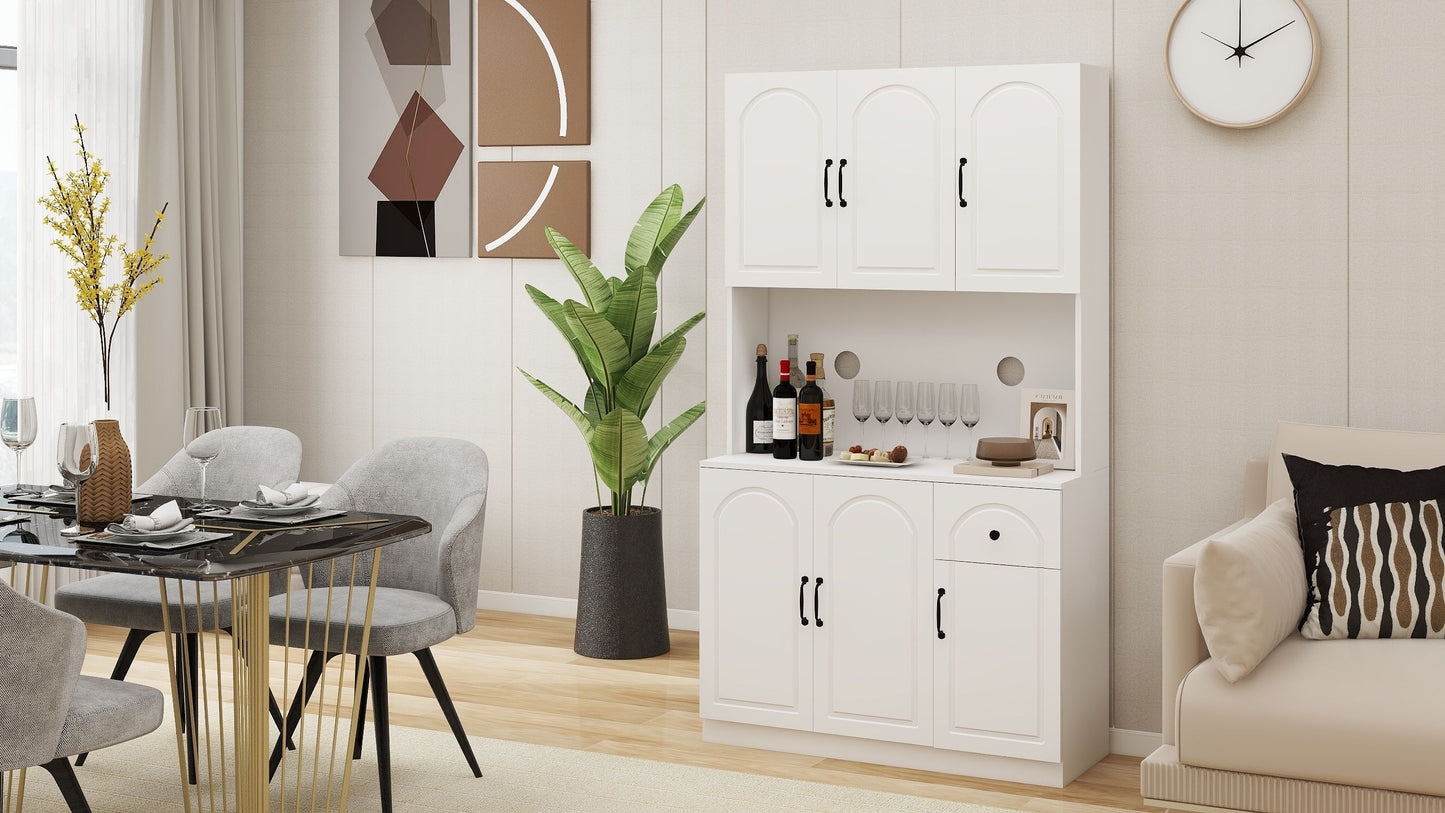 71" Kitchen Pantry Storage Cabinet with Microwave Oven Countertop - Stylish and Spacious White Hutch Cabinet with Adjustable Shelves - Ideal for Organizing Your Kitchen