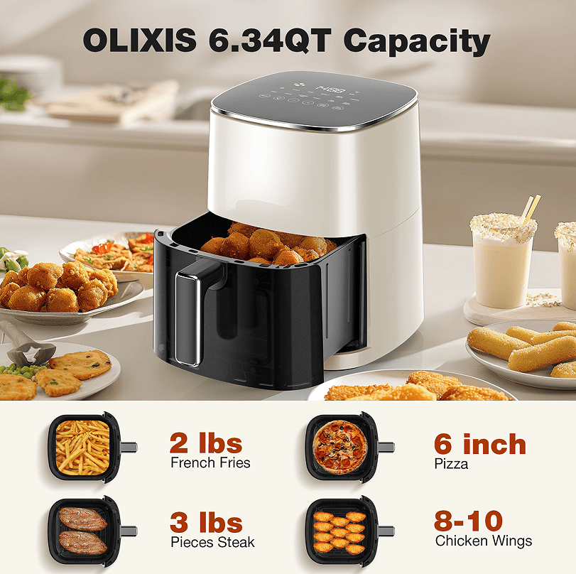 W2201P241267 6L Smart Oil-Free Steamer Air Fryer - 12-in-1 Air Roast, Fry, Reheat, Dehydrate - Low-Fat Cooking - 1700W Electric Oven - Non-Stick Cooker
