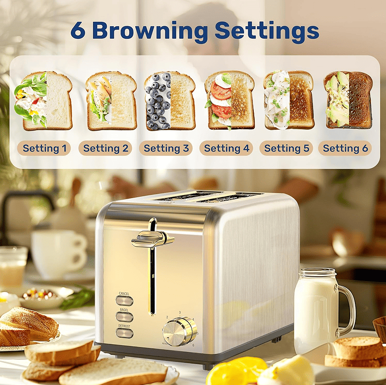 W1134P237561 2 Chip Toaster - 1.5-Inch Wide Slot, 6 Browning Settings, Thaw/Reheat/Cancel - Stylish Retro Stainless Steel Design - Easy to Clean Removable Crumb Tray - Perfect for Bagels and Bread